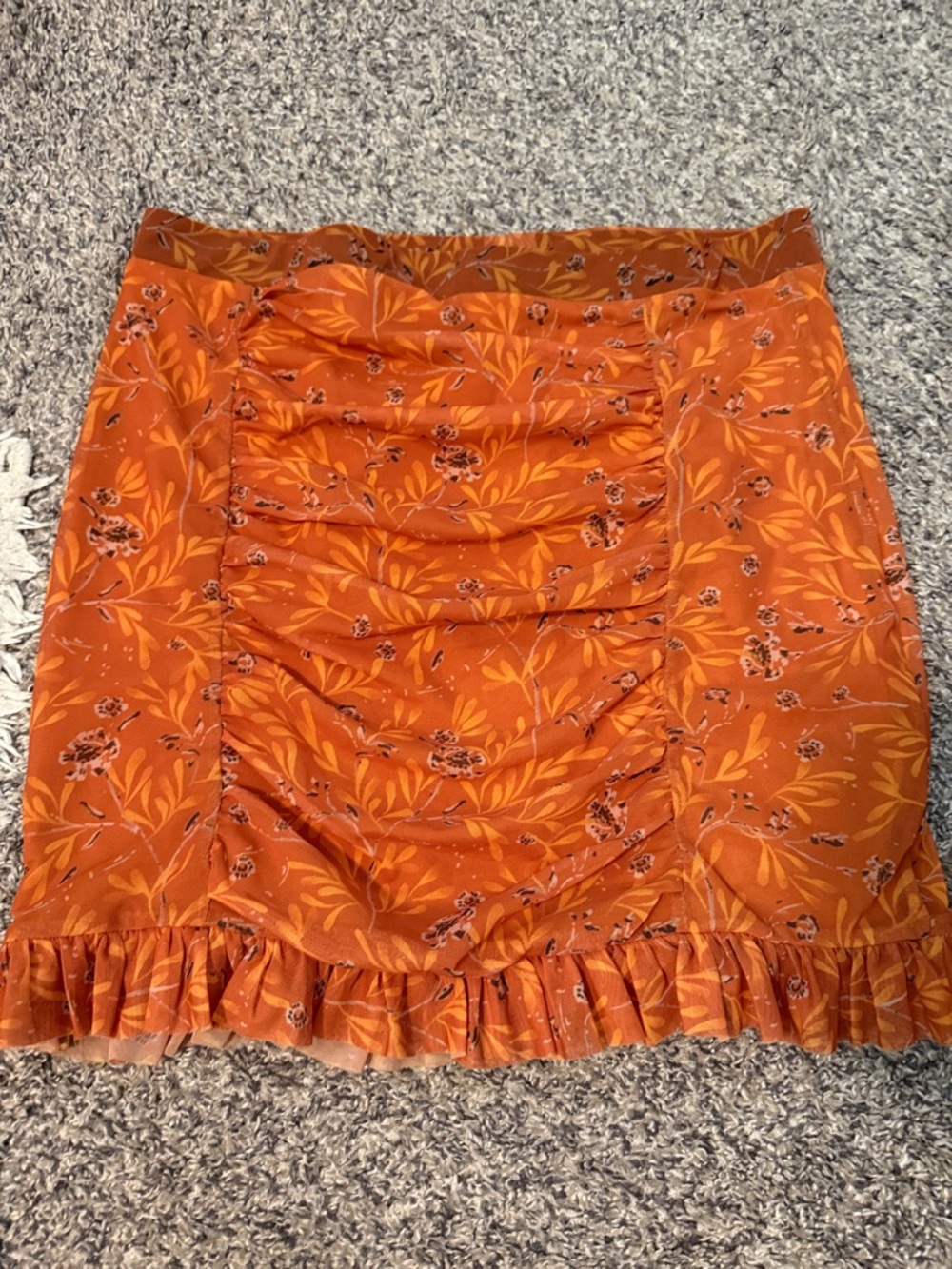 Free People Ruched Orange Floral Mini Skirt